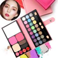 Travel Foldable Women Full Makeup Cosmetic Set Leather Box Packaging Eyeshadow Lip Gloss Mixing Palette with Mirror and Brush